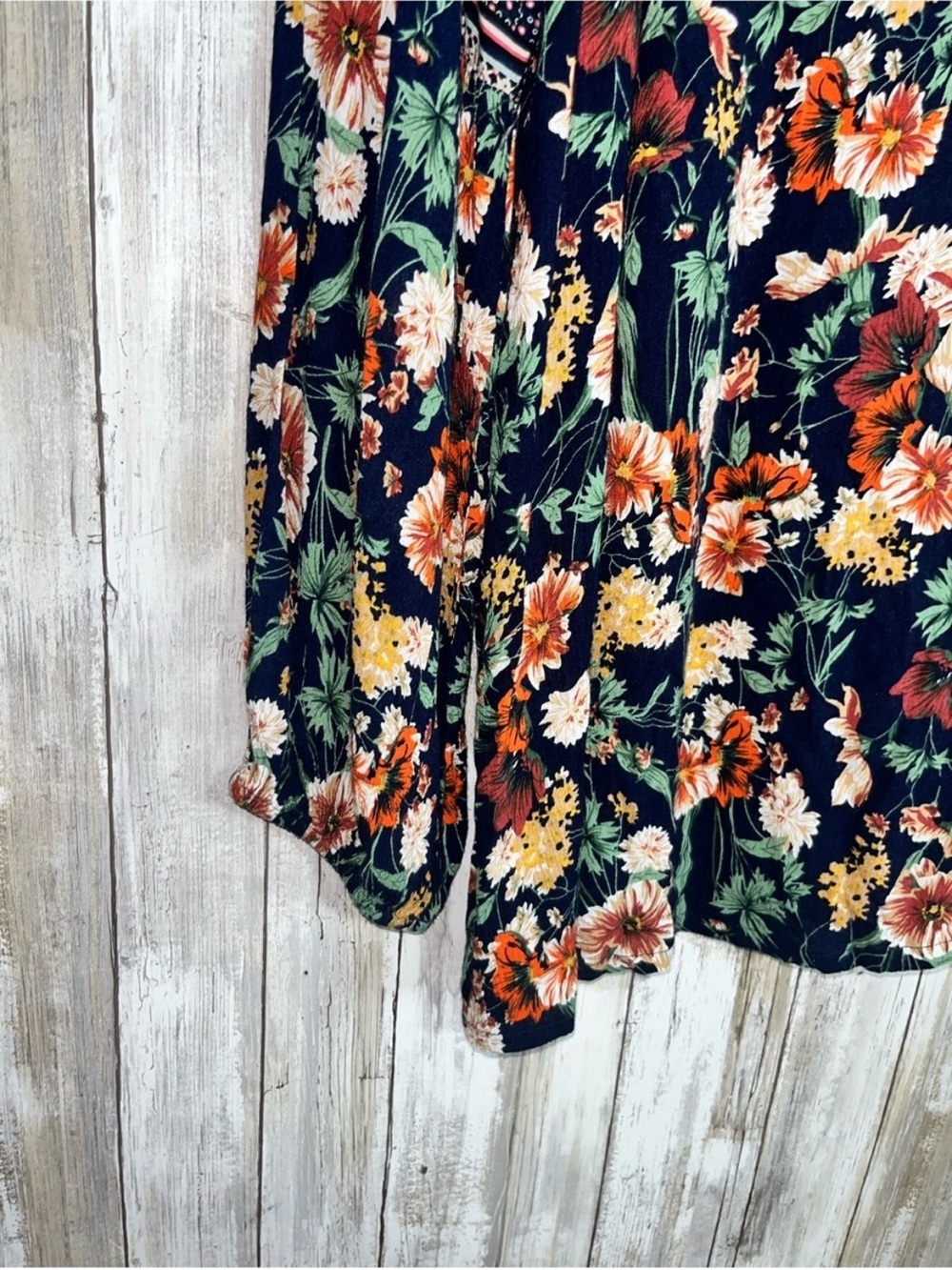 Jodifl Navy Floral Boho Peasant Blouse Long Sleeve Lightweight Top Size L - Picture 4 of 6